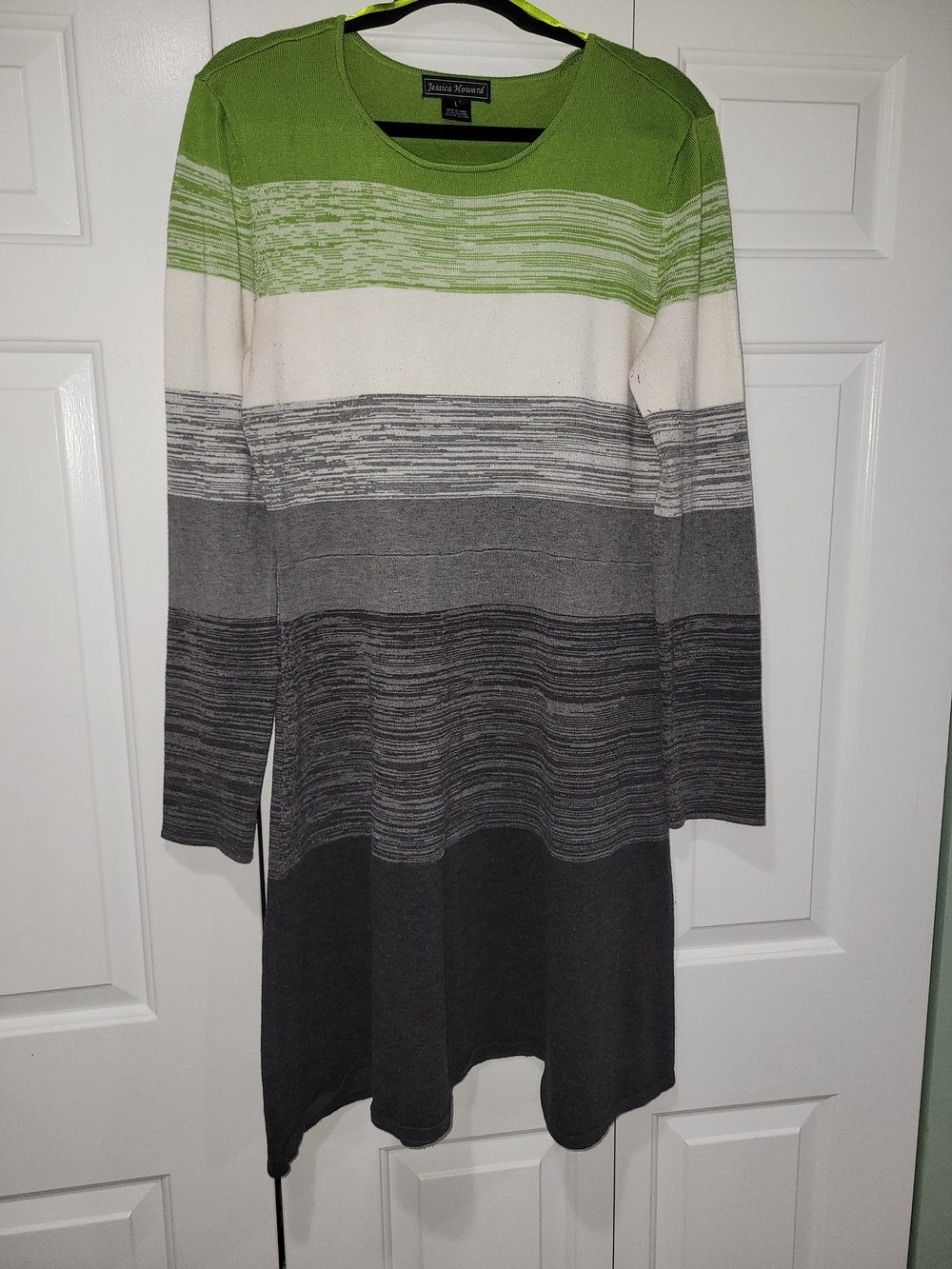 Green & Grey Striped Colorblock Knit Sweater Dress - Minor Flaw - L